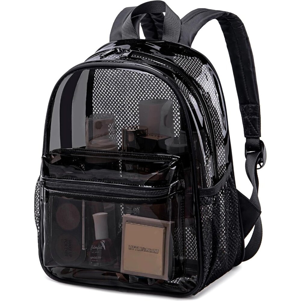 New Beautiful Dark Black Clear Small Backpack for Girls, Women's (12x12x6)